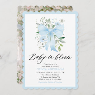 Blue Bow Baby in Bloom Floral Boy Baby Shower Invitation