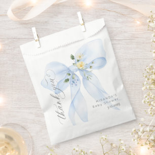 Blue Bow Baby in Bloom floral thank you Favour Bags