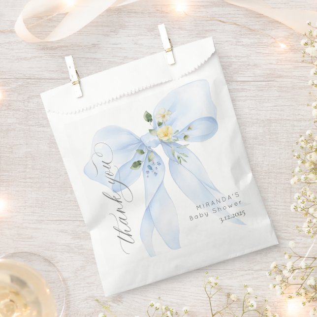 Blue Bow Baby in Bloom floral thank you Favour Bags (Clipped)