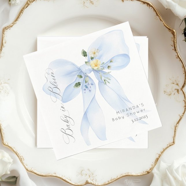 Blue Bow Baby in Bloom floral thank you Napkin (Creator Uploaded)