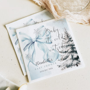 Blue Bow Baby It's Cold Outside Baby Shower  Napkin