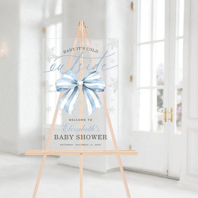 Blue Bow Baby Its Cold Outside Baby Shower Welcome Acrylic Sign (Blue Bow Baby Its Cold Outside Baby Shower Welcome Acrylic Sign)