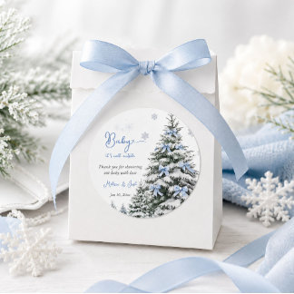 Blue Bow Baby It's Cold Outside Winter Baby Shower Classic Round Sticker