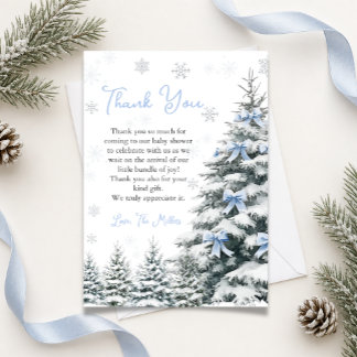 Blue Bow Baby It's Cold Outside Winter Baby Shower Thank You Card