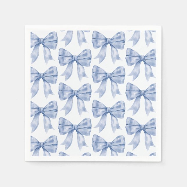 Blue Bow Baby or Bridal Shower, Birthday Party Napkin (Front)