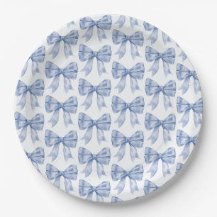 Blue Bow Baby or Bridal Shower, Birthday Party Paper Plate