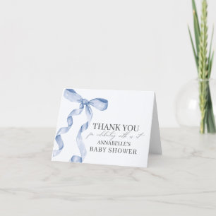 Blue Bow Baby Shower Blank Thank You Card