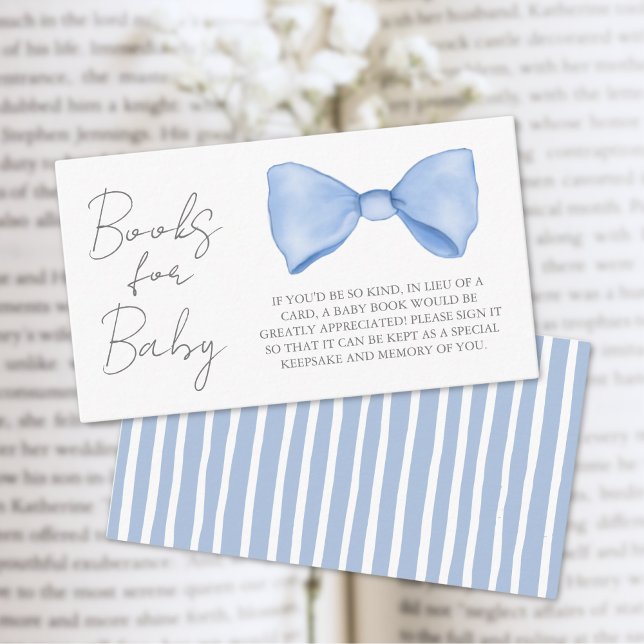Blue Bow Baby Shower Books For Baby Enclosure Card (Blue Bow Baby Shower Books For Baby Enclosure Card)