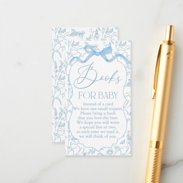 Blue Bow Baby Shower Boy Book  Enclosure Card (Front/Back In Situ)