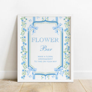 Blue Bow Baby Shower Boy Flower Bar Poster