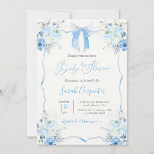 Blue Bow Baby Shower Boy Invitation