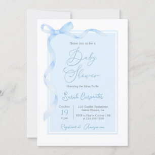 Blue Bow Baby Shower Boy Invitation