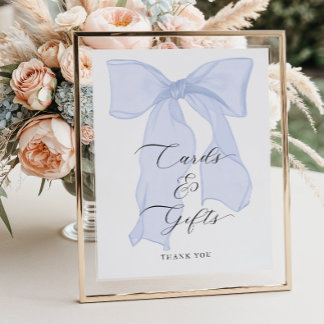 Blue Bow Baby Shower Cards and Gifts Poster
