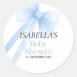 Blue Bow Baby Shower Classic Round Sticker