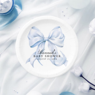 Blue Bow Baby Shower Coquette Bow Paper Plates