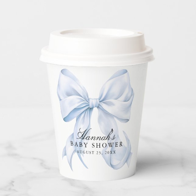 Blue Bow Baby Shower Coquette Bow Theme Paper Cups (Front)