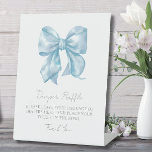 Blue Bow Baby Shower Diaper Raffle Enclosure Card Pedestal Sign