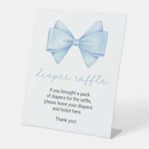 Blue Bow Baby Shower Diaper Raffle Pedestal Sign