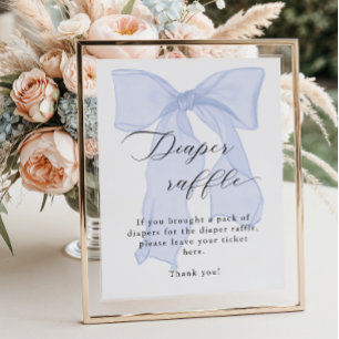 Blue Bow Baby Shower Diaper Raffle Poster