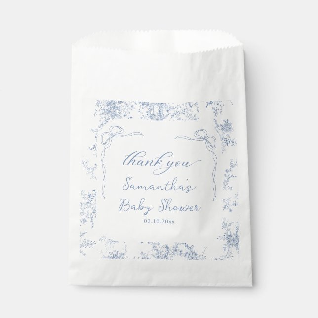 Blue Bow Baby Shower  Favour Bags (Front)
