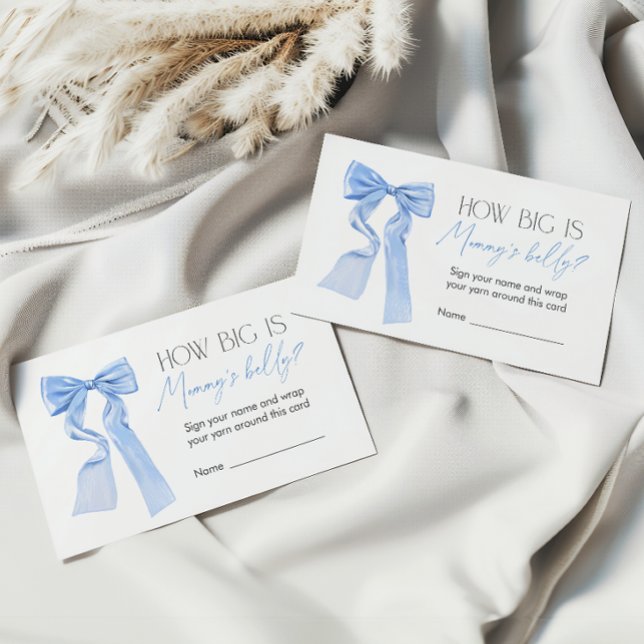 Blue Bow Baby Shower Game How Big is Mummy’s belly Enclosure Card (Creator Uploaded)