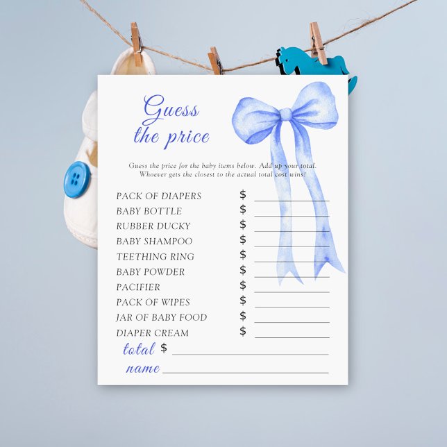 Blue bow baby shower - Guess the price Game (Creator Uploaded)