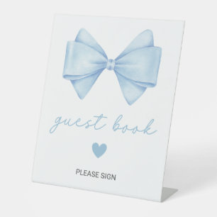 Blue Bow Baby Shower Guest Book Pedestal Sign