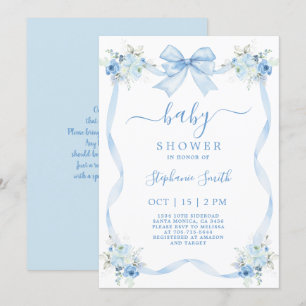Blue Bow Baby Shower Invitation