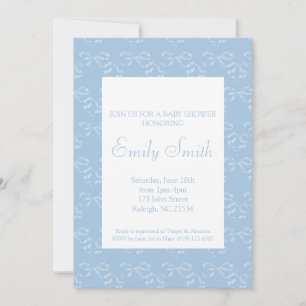 Blue Bow Baby Shower Invitation