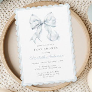 Blue Bow Baby Shower Invitation