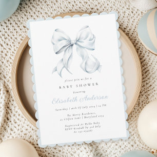 Blue Bow Baby Shower Invitation