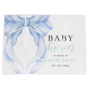 Blue Bow Baby Shower Invitation, Blue Coquette Large Gift Bag