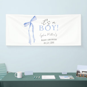 Blue Bow Baby Shower Invitation, Boy Baby Shower Banner