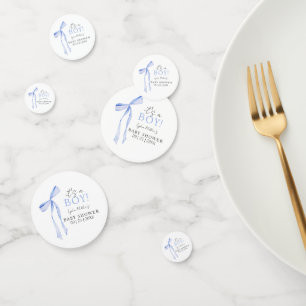 Blue Bow Baby Shower Invitation, Boy Baby Shower Confetti