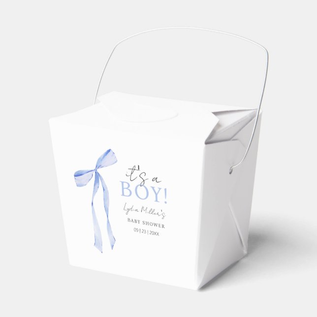 Blue Bow Baby Shower Invitation, Boy Baby Shower Favour Box (Front Side)