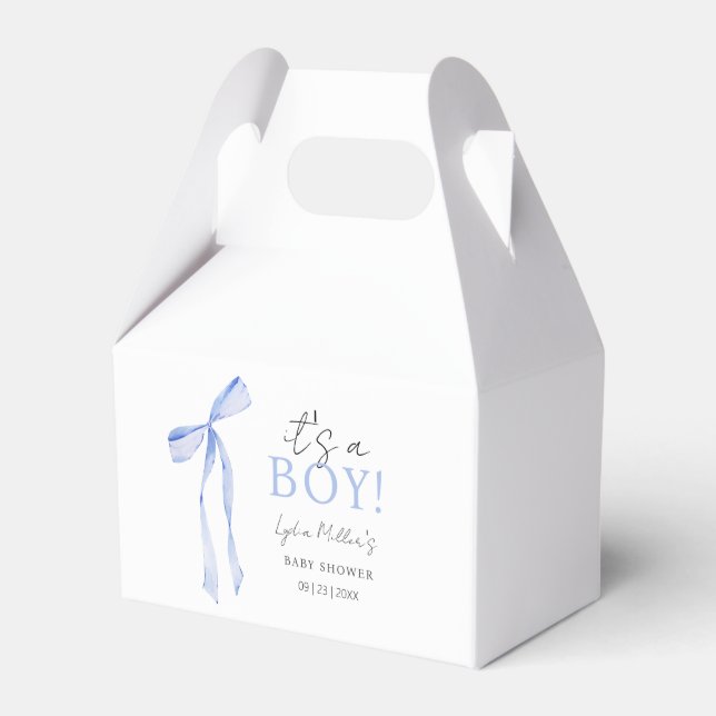 Blue Bow Baby Shower Invitation, Boy Baby Shower Favour Box (Front Side)