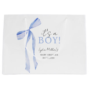 Blue Bow Baby Shower Invitation, Boy Baby Shower Large Gift Bag