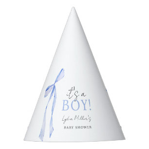 Blue Bow Baby Shower Invitation, Boy Baby Shower Party Hat