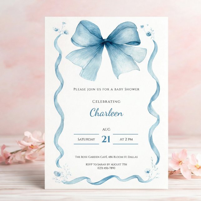 Blue Bow Baby Shower Invitation Coquette (Creator Uploaded)