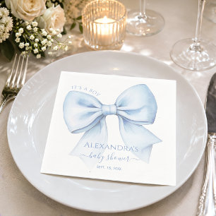 Blue Bow Baby Shower It's a Boy Watercolor Napkin