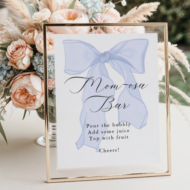Blue Bow Baby Shower Momosa Bar Poster (Creator Uploaded)