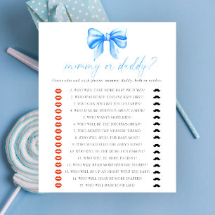 Blue bow baby shower Mummy or daddy game