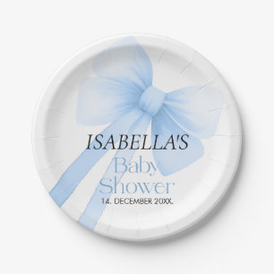 Blue Bow Baby Shower Paper Plate