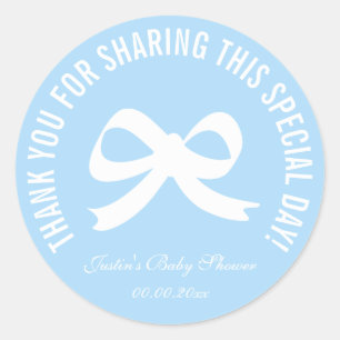 Blue bow baby shower party favour thank you sticke classic round sticker