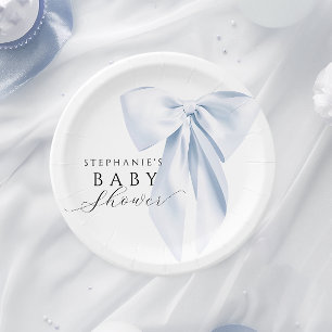 Blue Bow Baby Shower Rounded Paper Plate