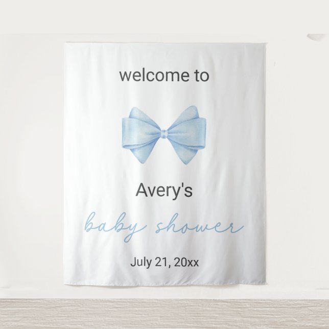 Blue Bow Baby Shower Tapestry (Front)