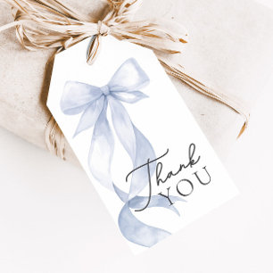 Blue Bow Baby Shower Thank You Favour Gift Tags