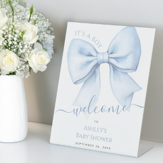 Blue Bow Baby Shower Welcome It's a Boy  Pedestal Sign
