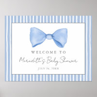 Blue Bow Baby Shower Welcome Sign