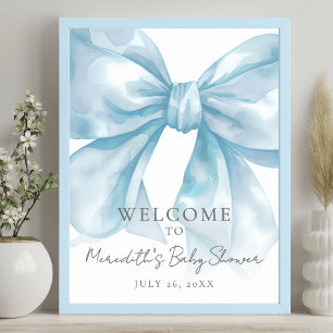 Blue Bow Baby Shower Welcome Sign